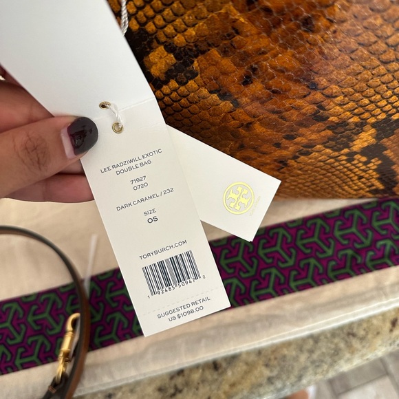 New Tory Burch Lee Radziwill Exotic Double Bag - Picture 14 of 16